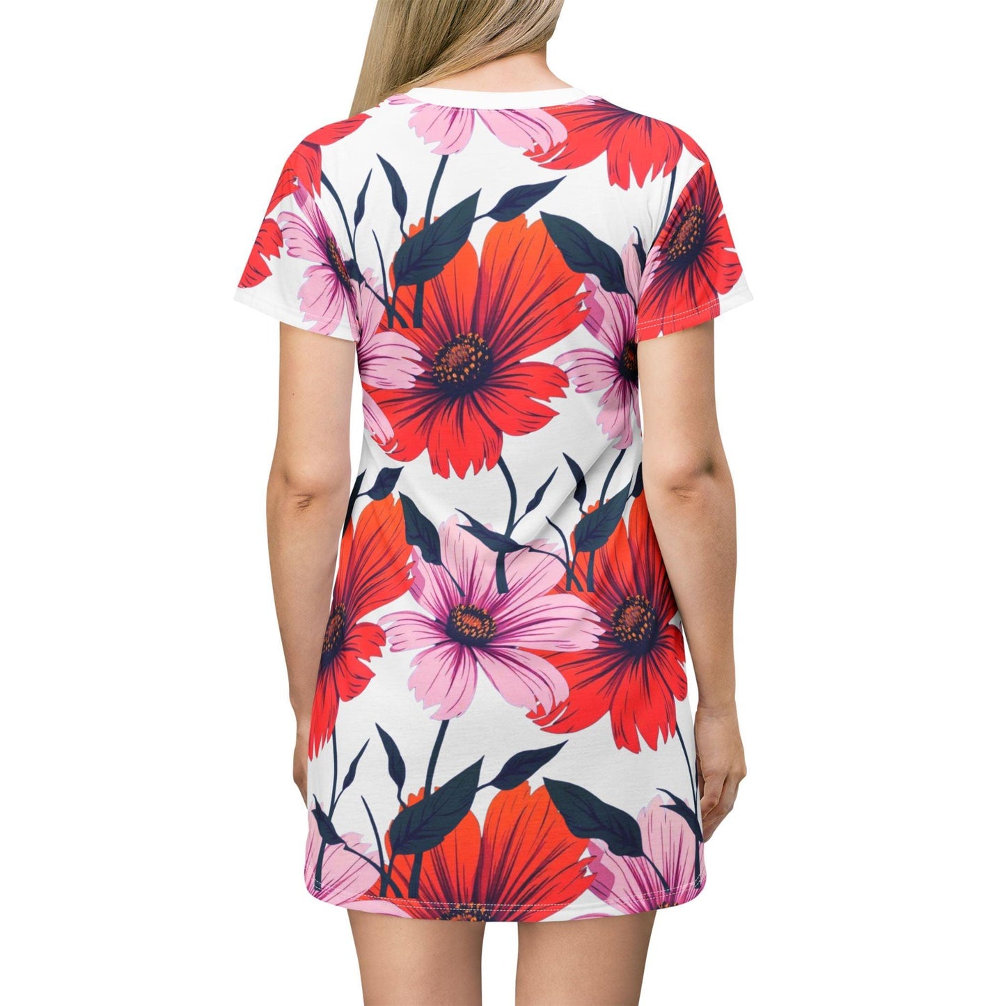 Pink and Orange Floral T-Shirt Dress for Summer Comfort - Even Keel LLC