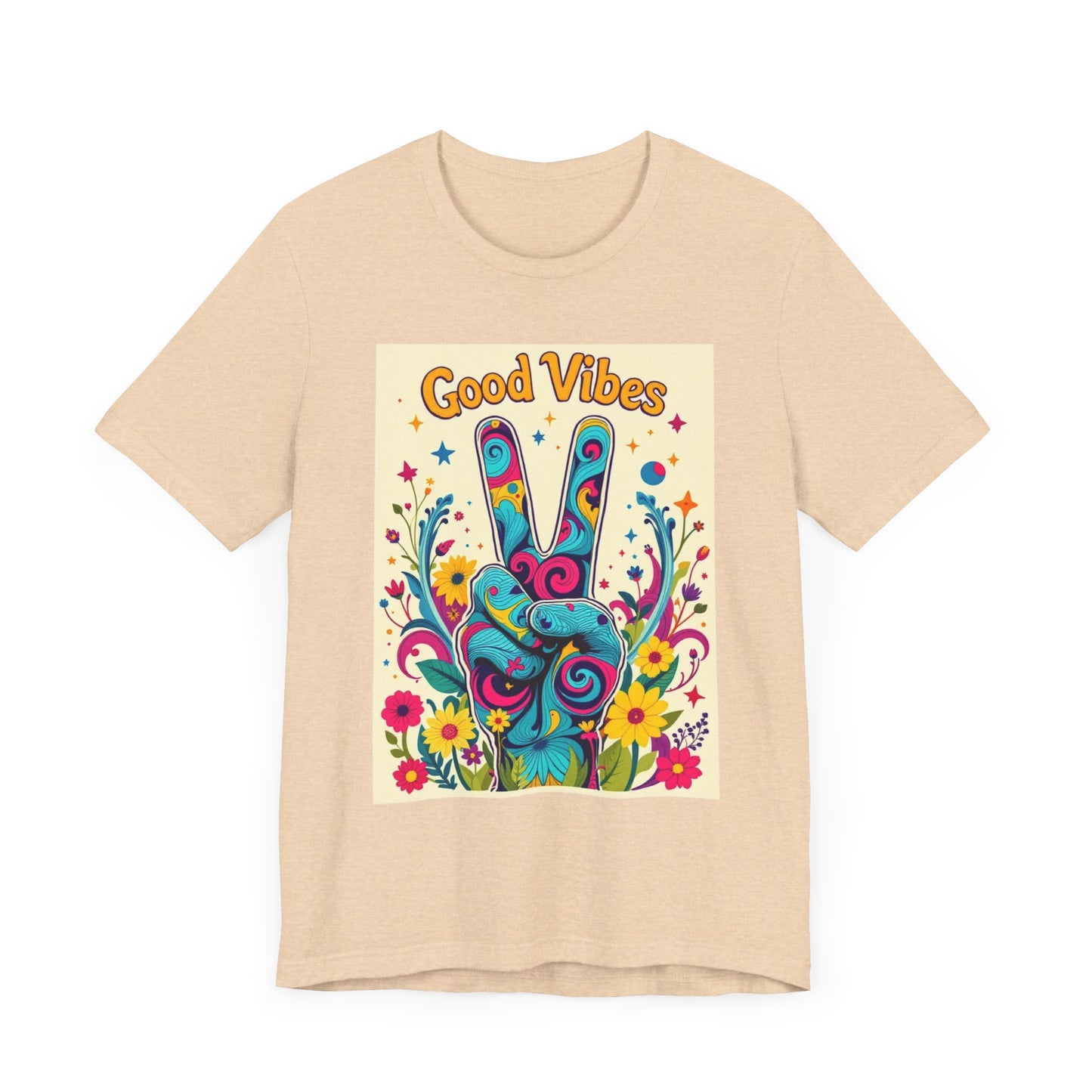 Good Vibes Unisex Jersey Tee Colorful Peace Flower Design - Even Keel LLC