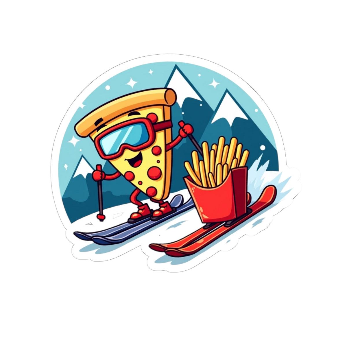 Pizza or French Fry Skier Design Fun Sticker Set - Even Keel LLC