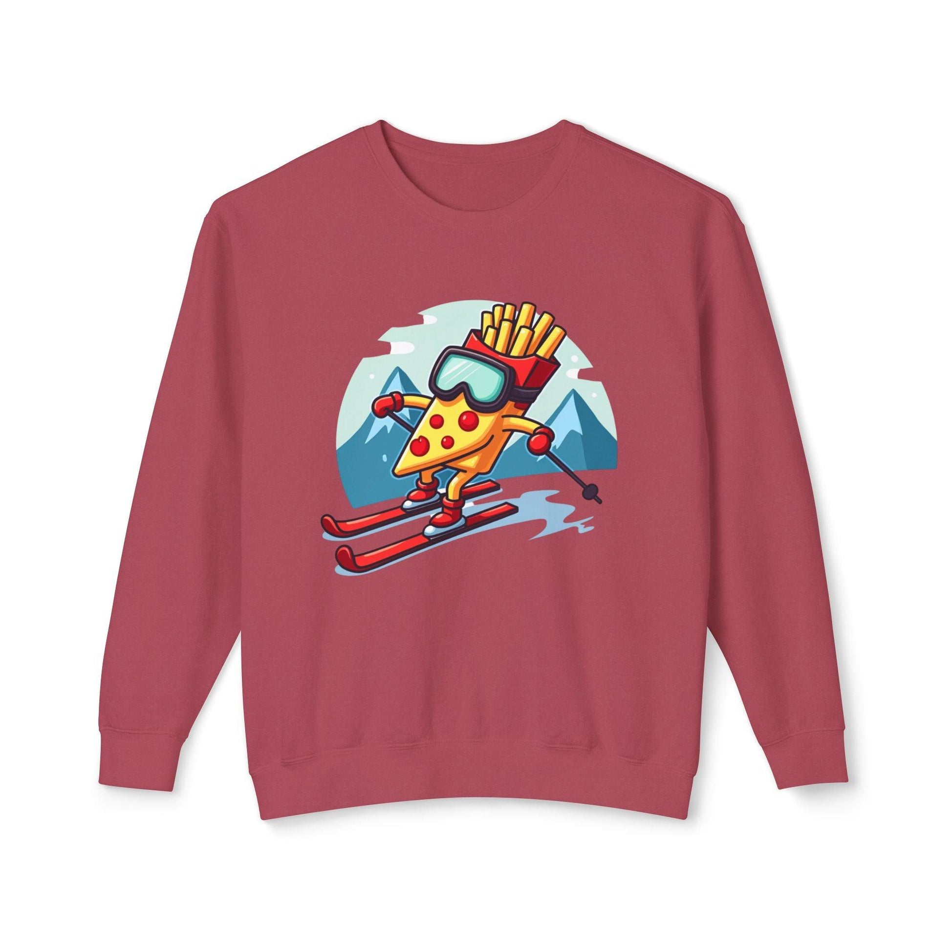 Crewneck Sweatshirt - Pizza Or French Fry Skiing Design - Even Keel LLC