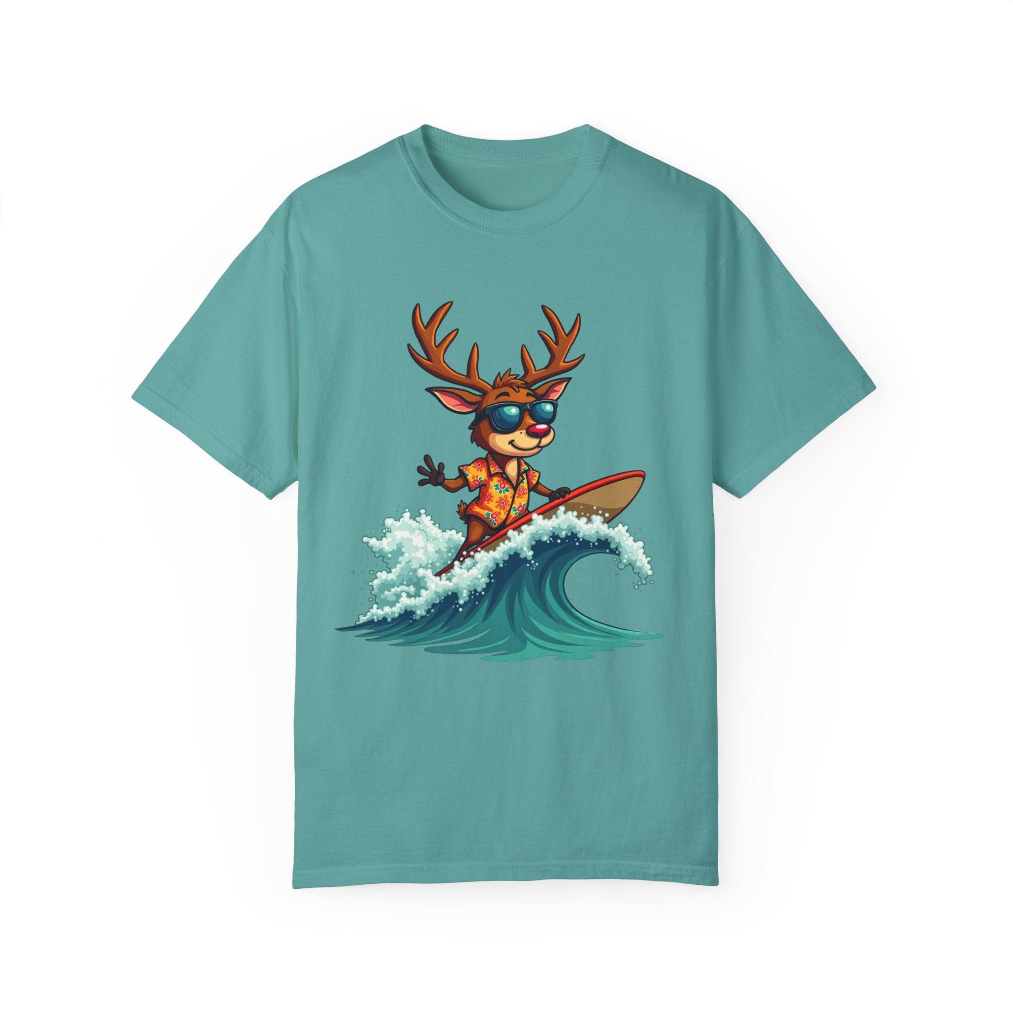 Surfing Reindeer T-Shirt for Fun Holiday Casual Wear - Even Keel LLC