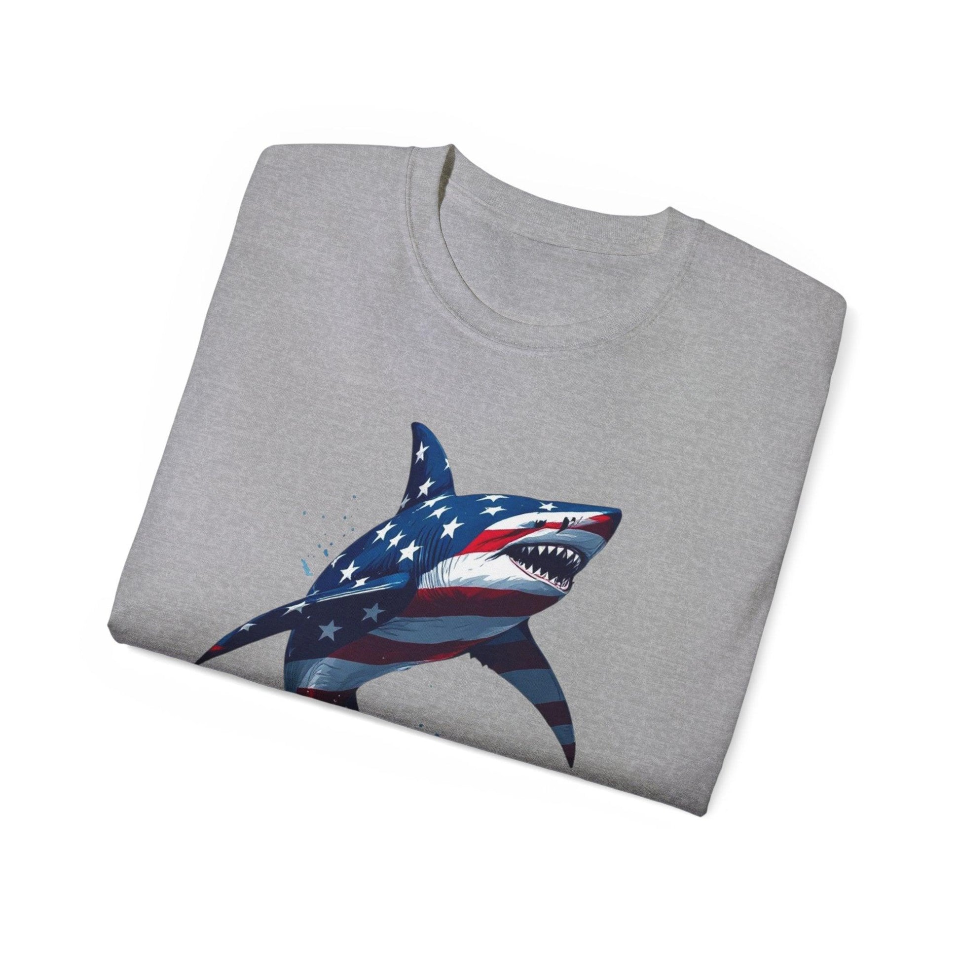 Patriotic Shark Unisex Ultra Cotton Tee | American Flag Design - Even Keel LLC