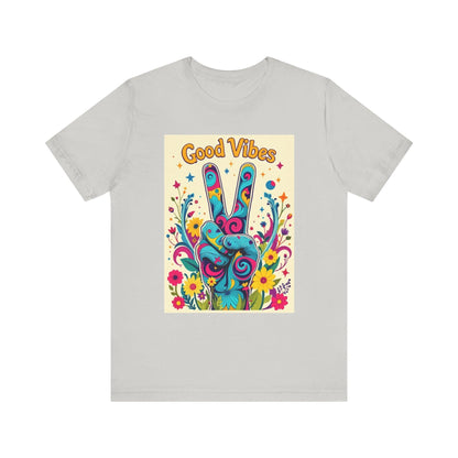 Good Vibes Unisex Jersey Tee Colorful Peace Flower Design - Even Keel LLC