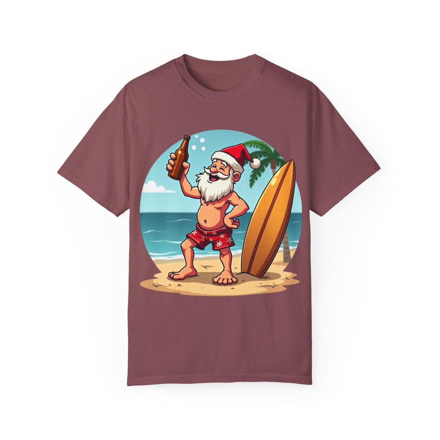 Santa Drinking Beer Surf Tropical Unisex T-Shirt for Fun - Even Keel LLC