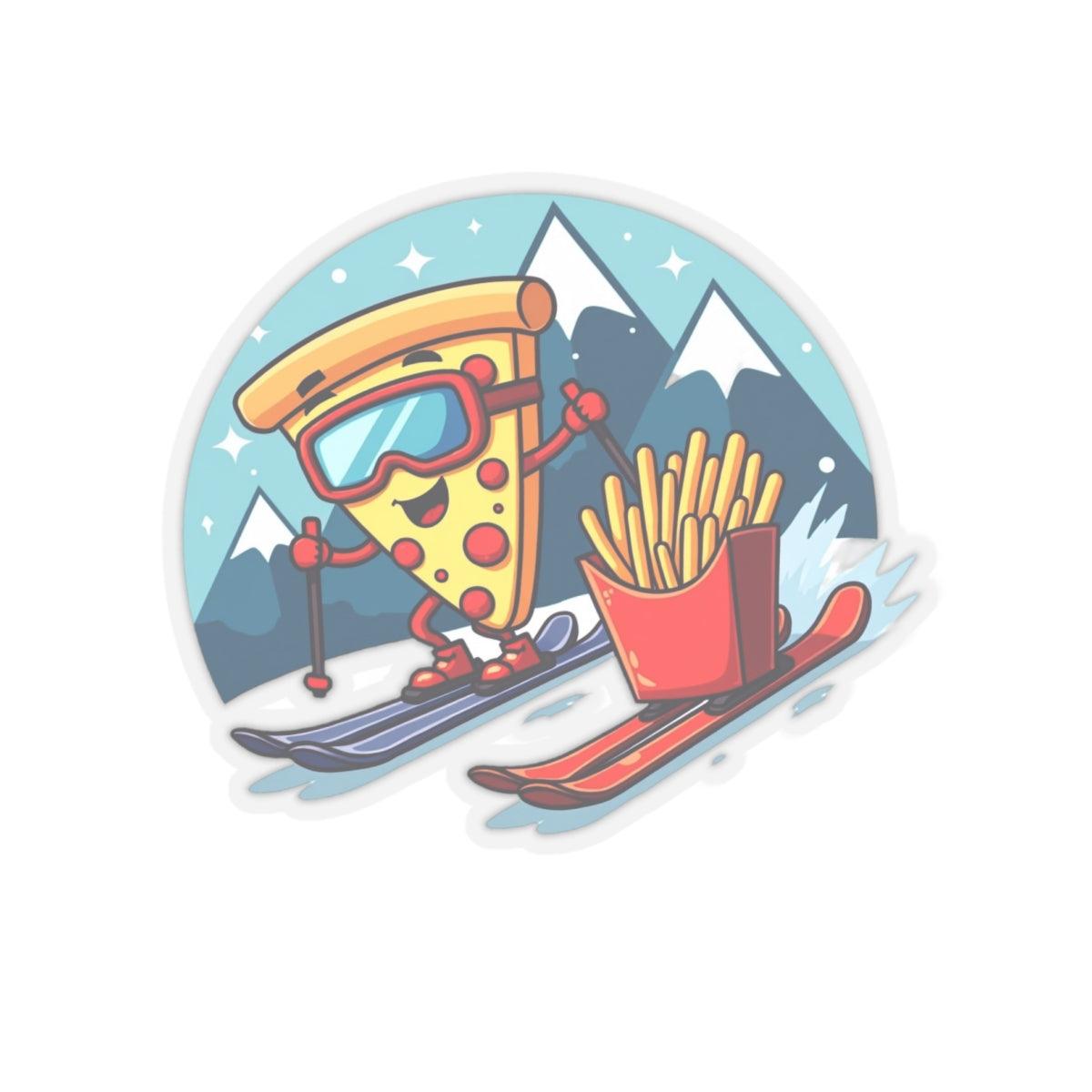 Pizza or French Fry Skier Design Fun Sticker Set - Even Keel LLC