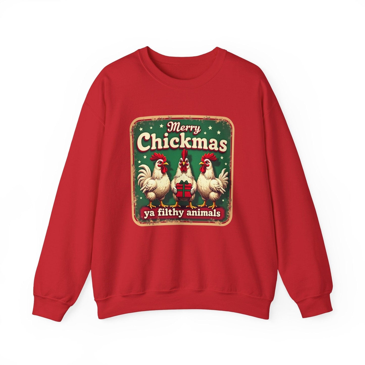 Christmas Crewneck Sweatshirt - Merry CHICKmas Ya Filthy Animals - Even Keel LLC