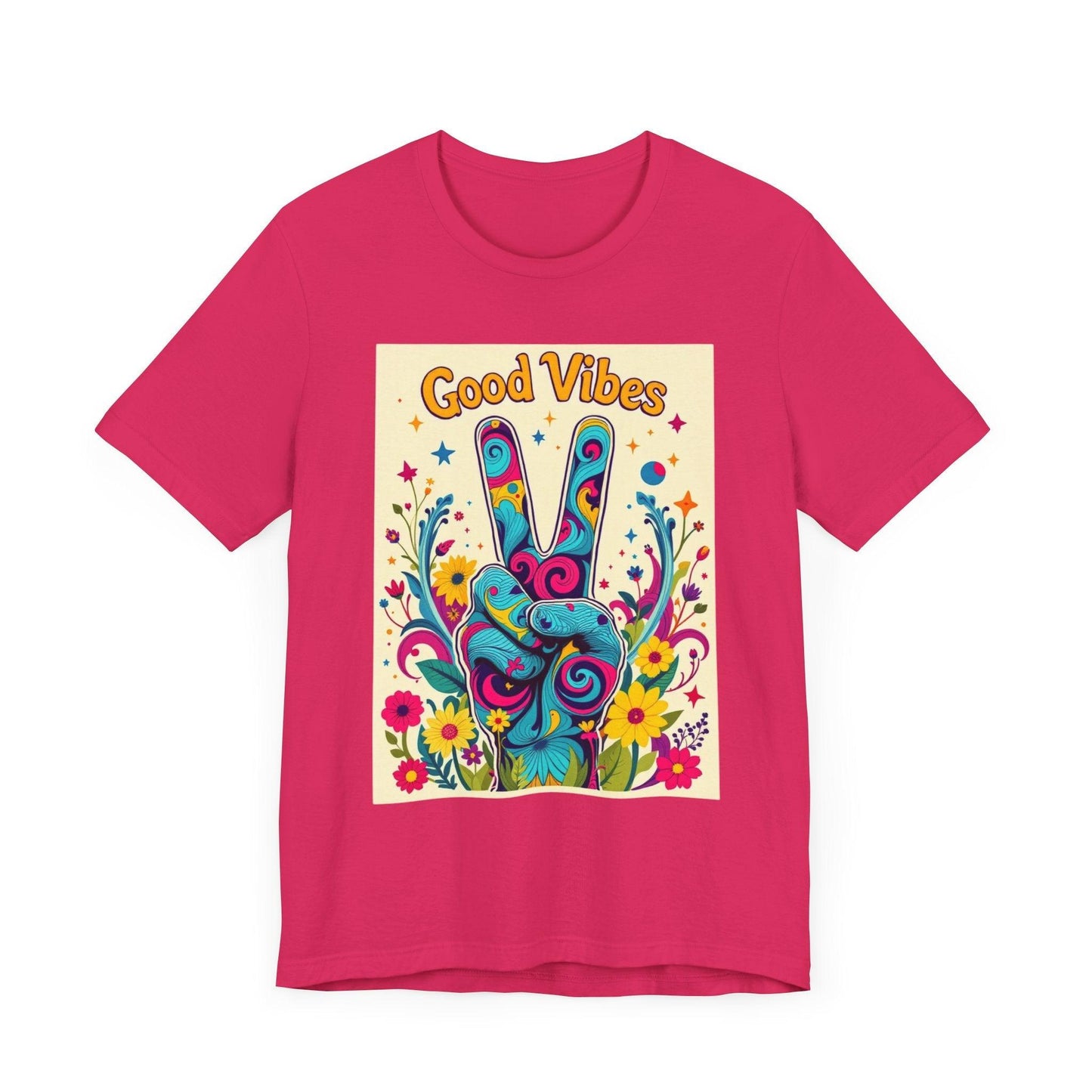 Good Vibes Unisex Jersey Tee Colorful Peace Flower Design - Even Keel LLC