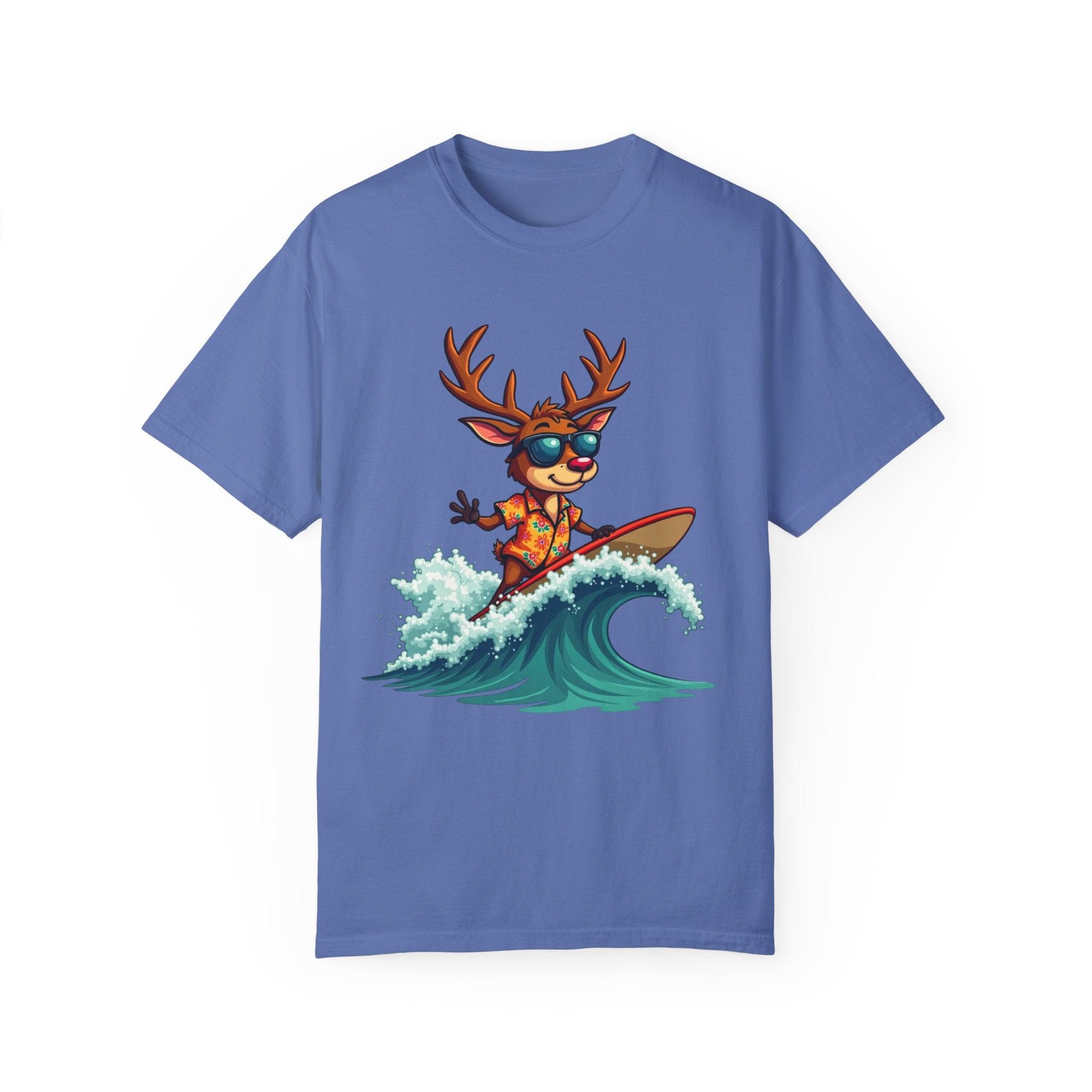 Surfing Reindeer T-Shirt for Fun Holiday Casual Wear - Even Keel LLC