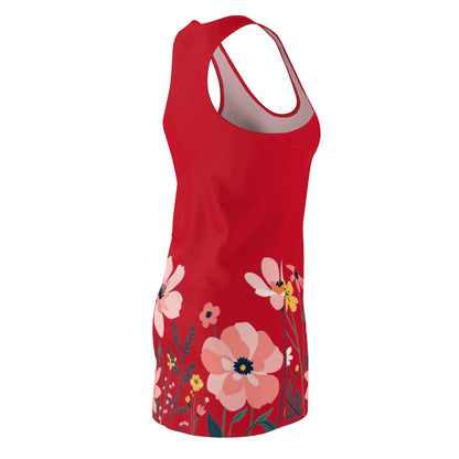 Dark Red Floral Print Racerback Dress for Women Perfect for Spring - Even Keel LLC