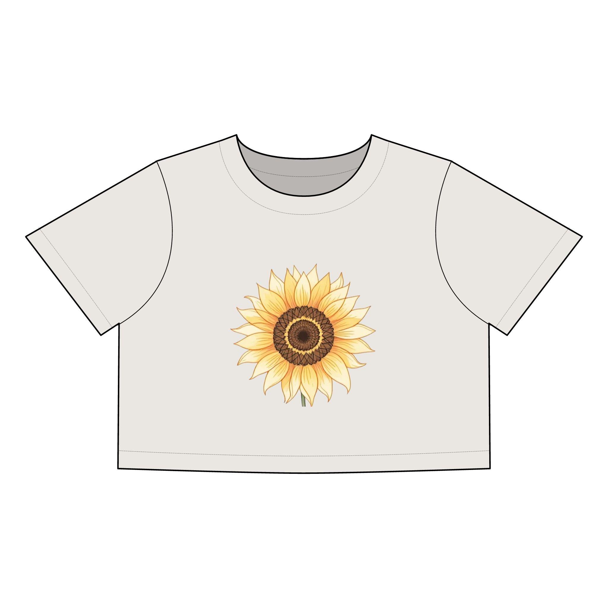 Women's Heavy Faded Crop Tee with Sunflower - Even Keel LLC