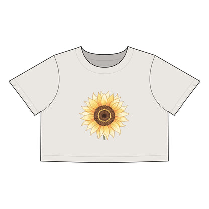 Women's Heavy Faded Crop Tee with Sunflower - Even Keel LLC