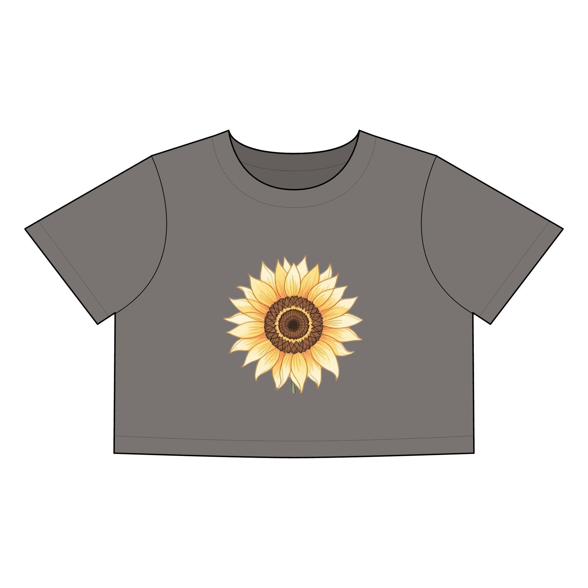 Women's Heavy Faded Crop Tee with Sunflower - Even Keel LLC