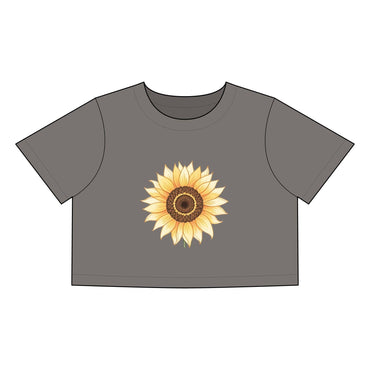 Women's Heavy Faded Crop Tee with Sunflower - Even Keel LLC