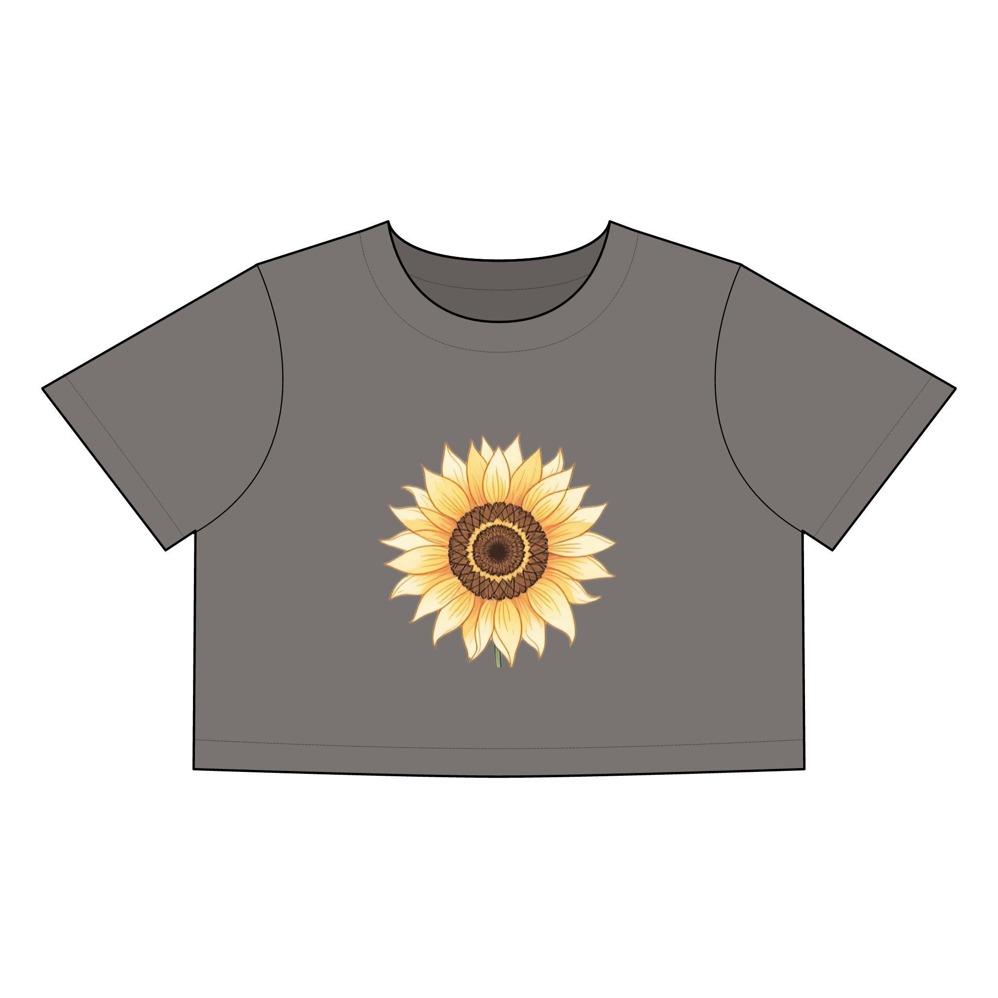 Women's Heavy Faded Crop Tee with Sunflower - Even Keel LLC