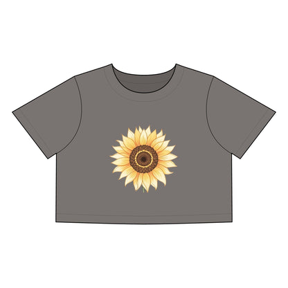 Women's Heavy Faded Crop Tee with Sunflower - Even Keel LLC