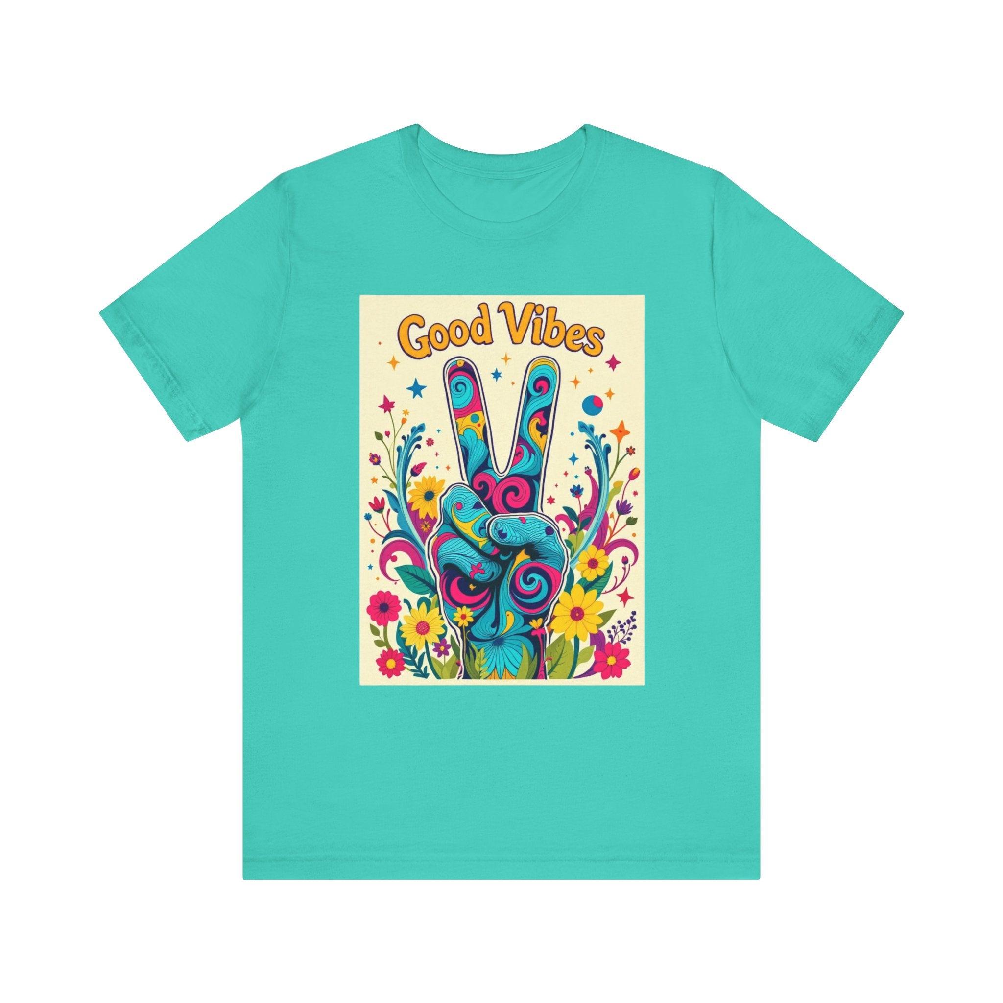 Good Vibes Unisex Jersey Tee Colorful Peace Flower Design - Even Keel LLC