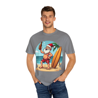 Santa Drinking Beer Surf Tropical Unisex T-Shirt for Fun - Even Keel LLC