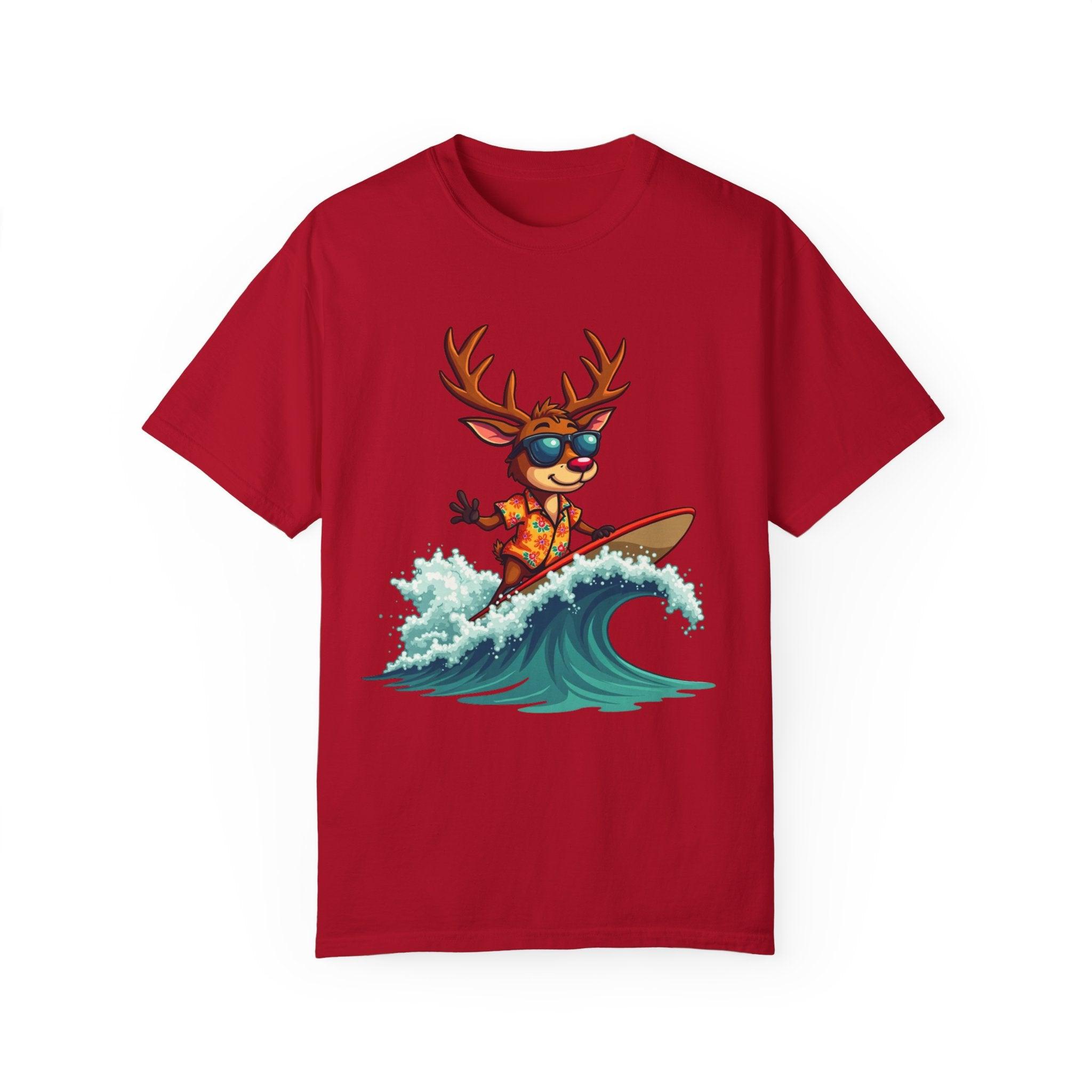 Surfing Reindeer T-Shirt for Fun Holiday Casual Wear - Even Keel LLC