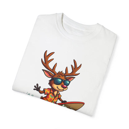 Surfing Reindeer T-Shirt for Fun Holiday Casual Wear - Even Keel LLC