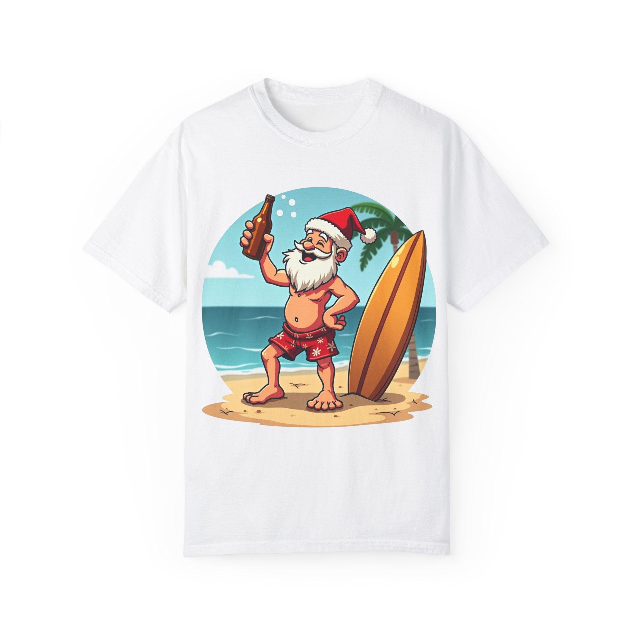 Santa Drinking Beer Surf Tropical Unisex T-Shirt for Fun - Even Keel LLC