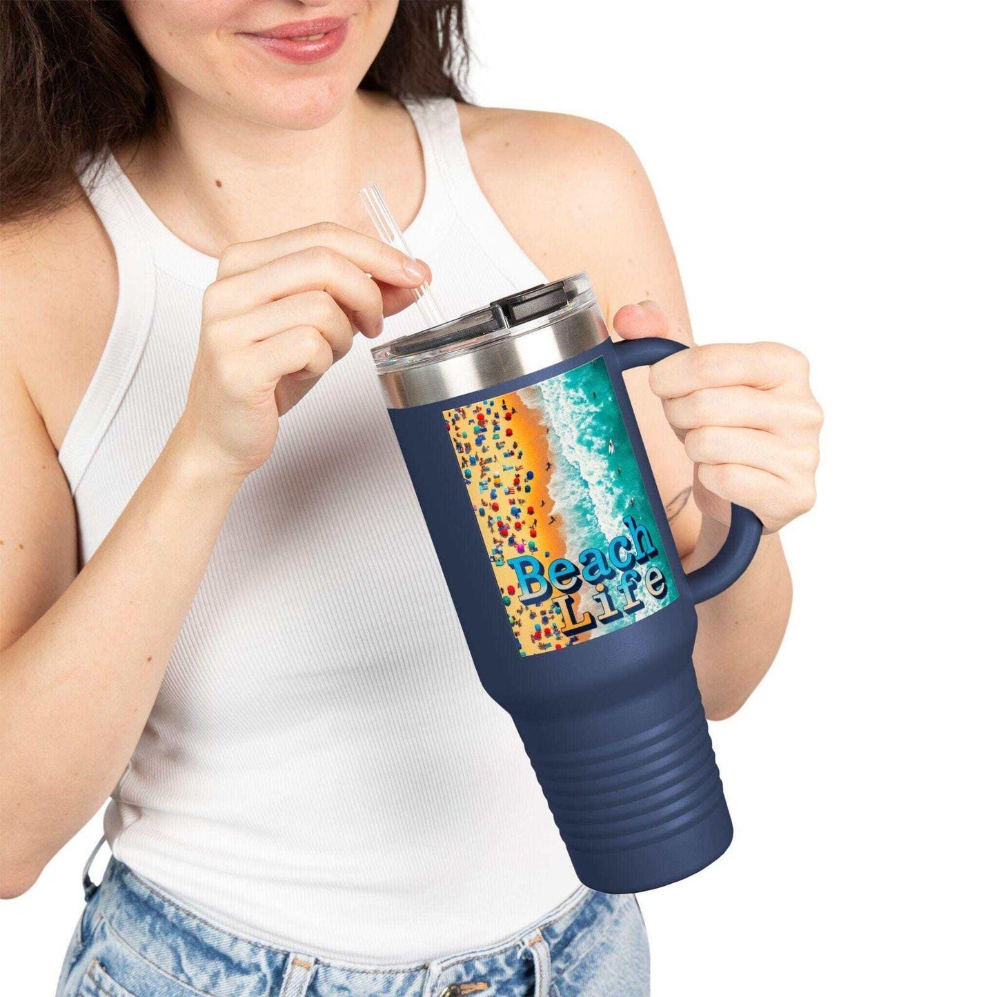 40oz Insulated Beach Life Travel Mug for Camping Adventures - Even Keel LLC