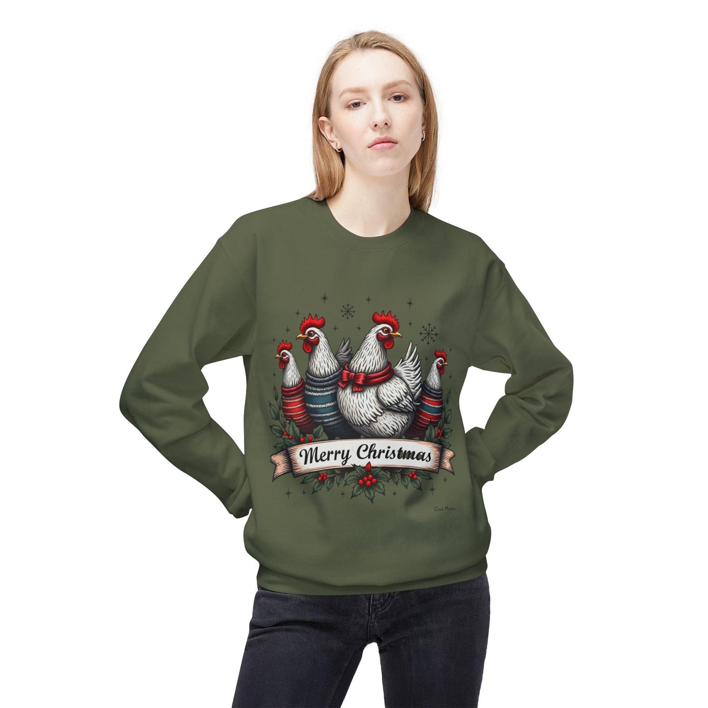 Christmas Chickens Fleece Sweatshirt for Festive Fun Wear - Even Keel LLC