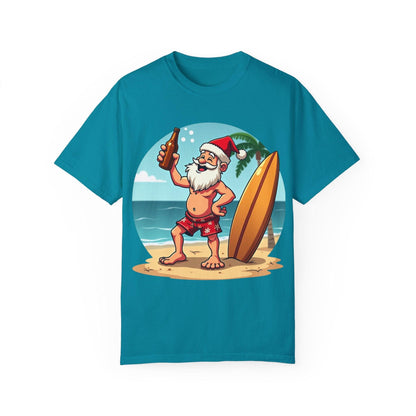 Santa Drinking Beer Surf Tropical Unisex T-Shirt for Fun - Even Keel LLC