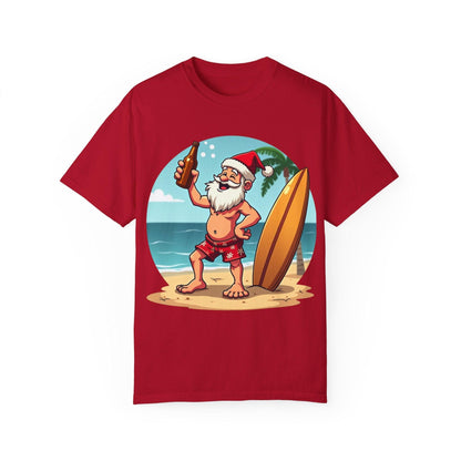 Santa Drinking Beer Surf Tropical Unisex T-Shirt for Fun - Even Keel LLC