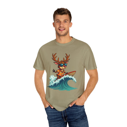 Surfing Reindeer T-Shirt for Fun Holiday Casual Wear - Even Keel LLC