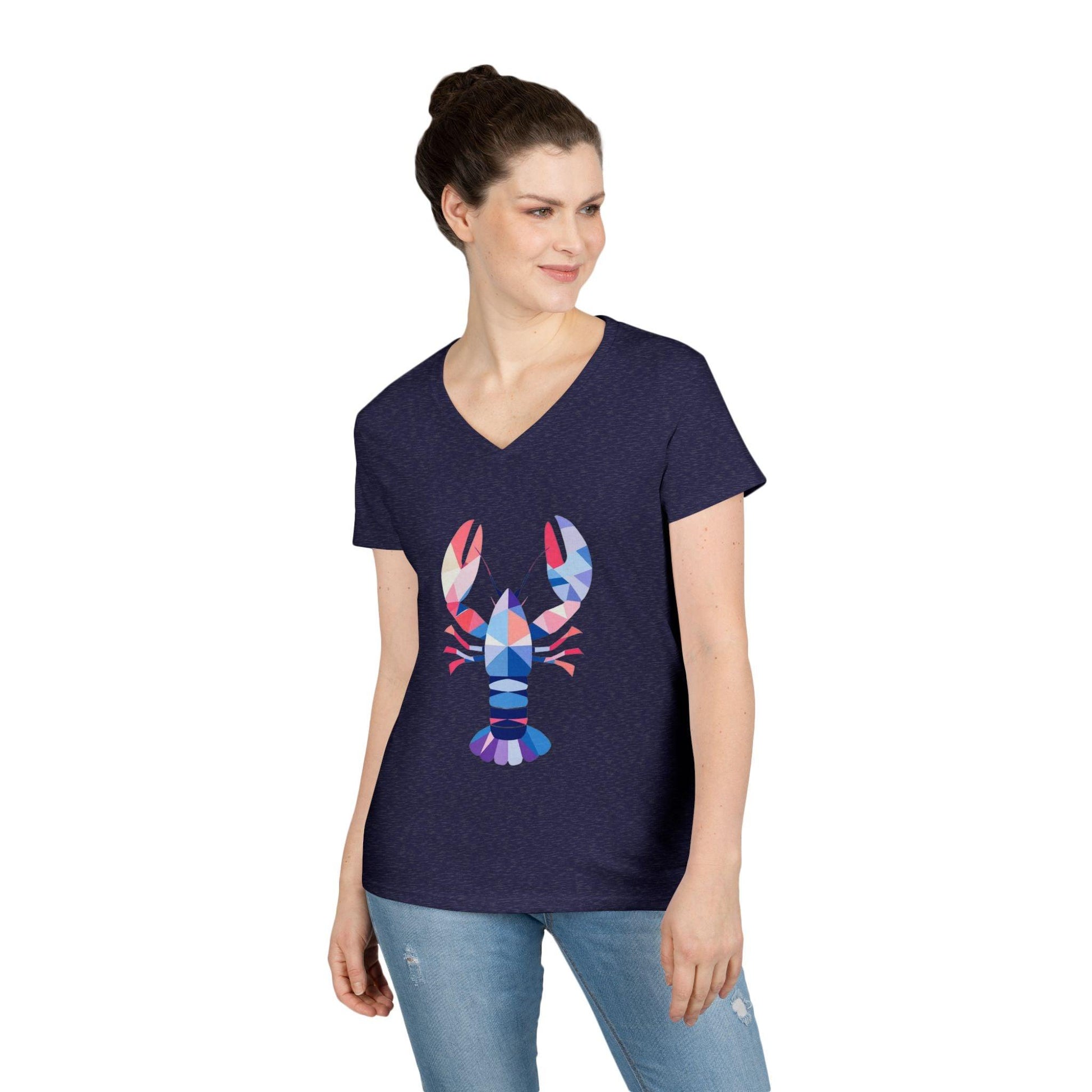 Colorful Lobster Ladies' V-Neck T-Shirt for Summer BBQs - Even Keel LLC