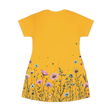 Sunshine Floral T-Shirt Dress - Bright Yellow Floral Style - Even Keel LLC