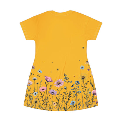 Sunshine Floral T-Shirt Dress - Bright Yellow Floral Style - Even Keel LLC