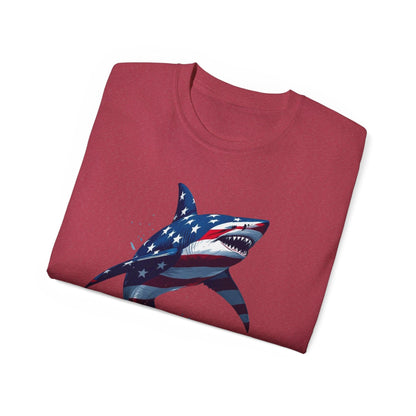 Patriotic Shark Unisex Ultra Cotton Tee | American Flag Design - Even Keel LLC