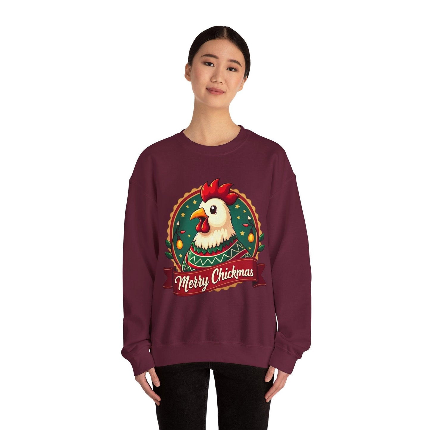 Merry Chickmas Crewneck Sweatshirt - Ugly Christmas Sweater.