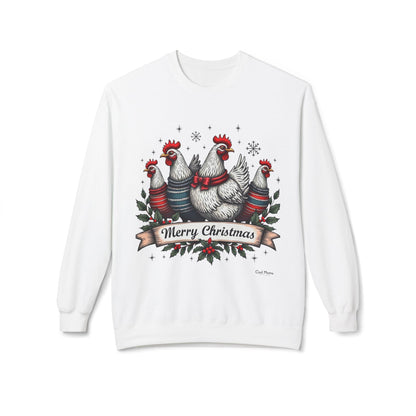 Christmas Chickens Fleece Sweatshirt for Festive Fun Wear - Even Keel LLC