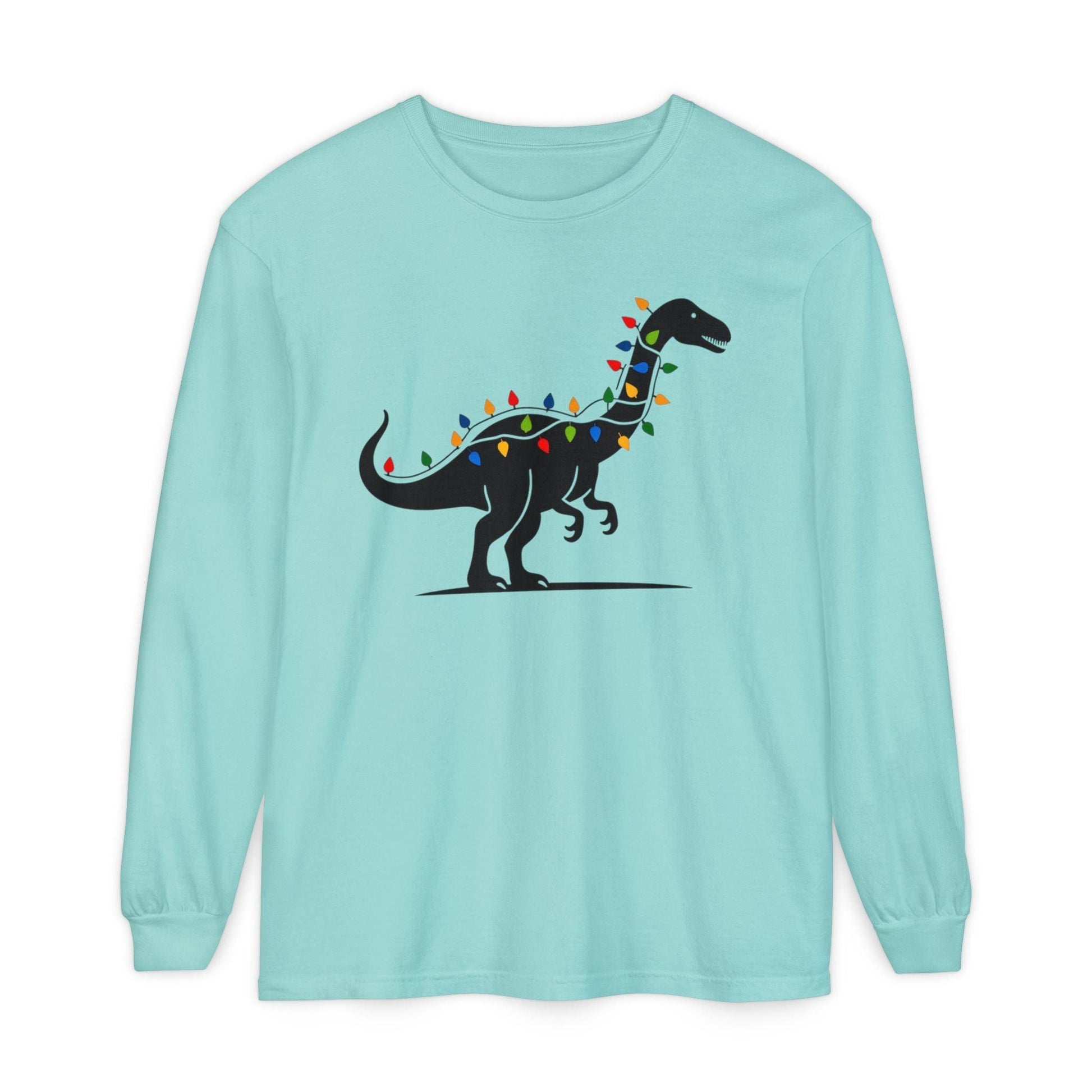 Christmas Dinosaur Long Sleeve T-Shirt for Holiday Fun - Even Keel LLC