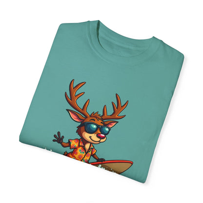 Surfing Reindeer T-Shirt for Fun Holiday Casual Wear - Even Keel LLC