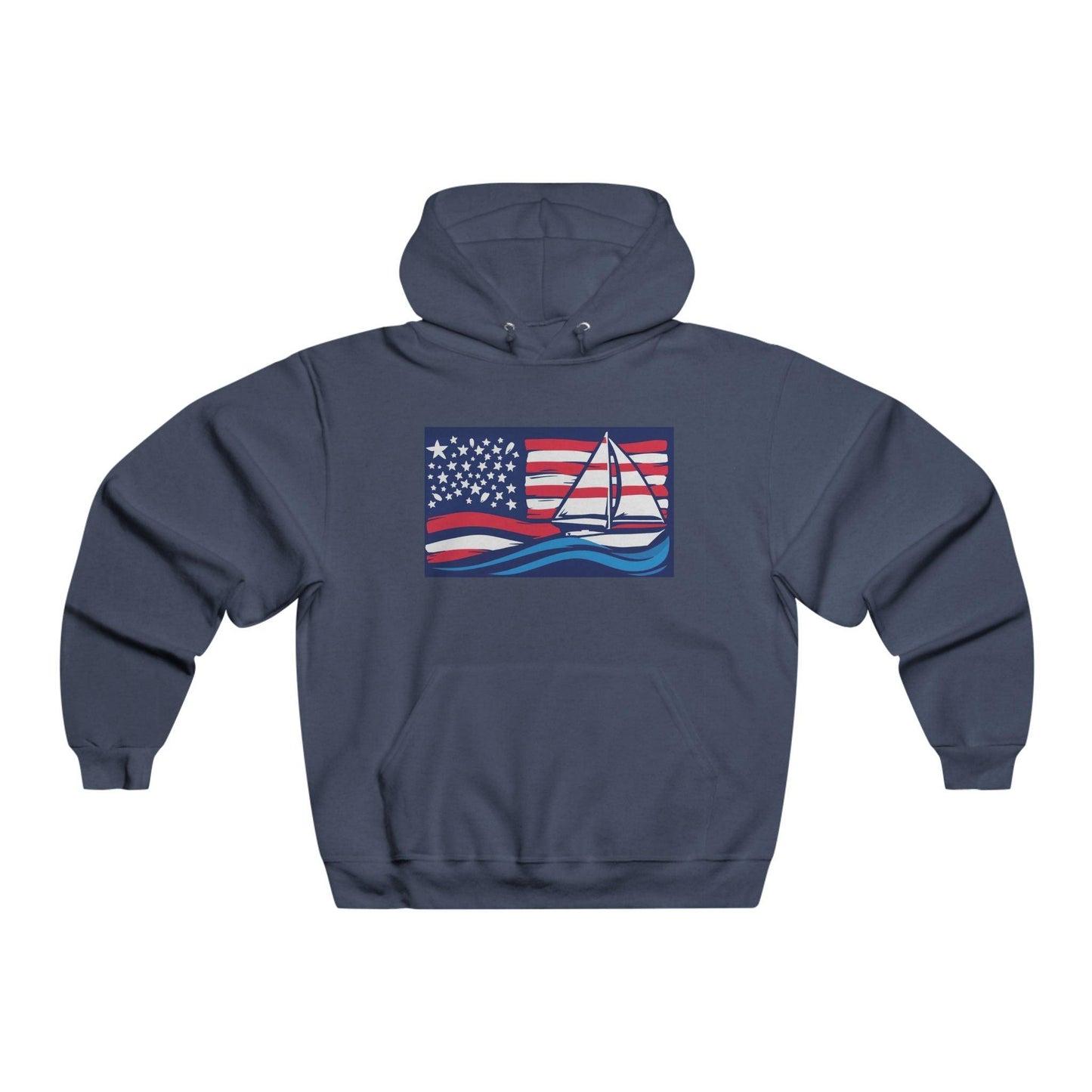 Hooded Sweatshirt United By The Sea American Flag Sailboat - Even Keel LLC