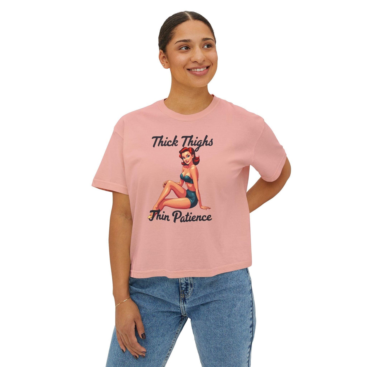 Women's Boxy Tee - Thick Thighs Thin Patience Style - Even Keel LLC