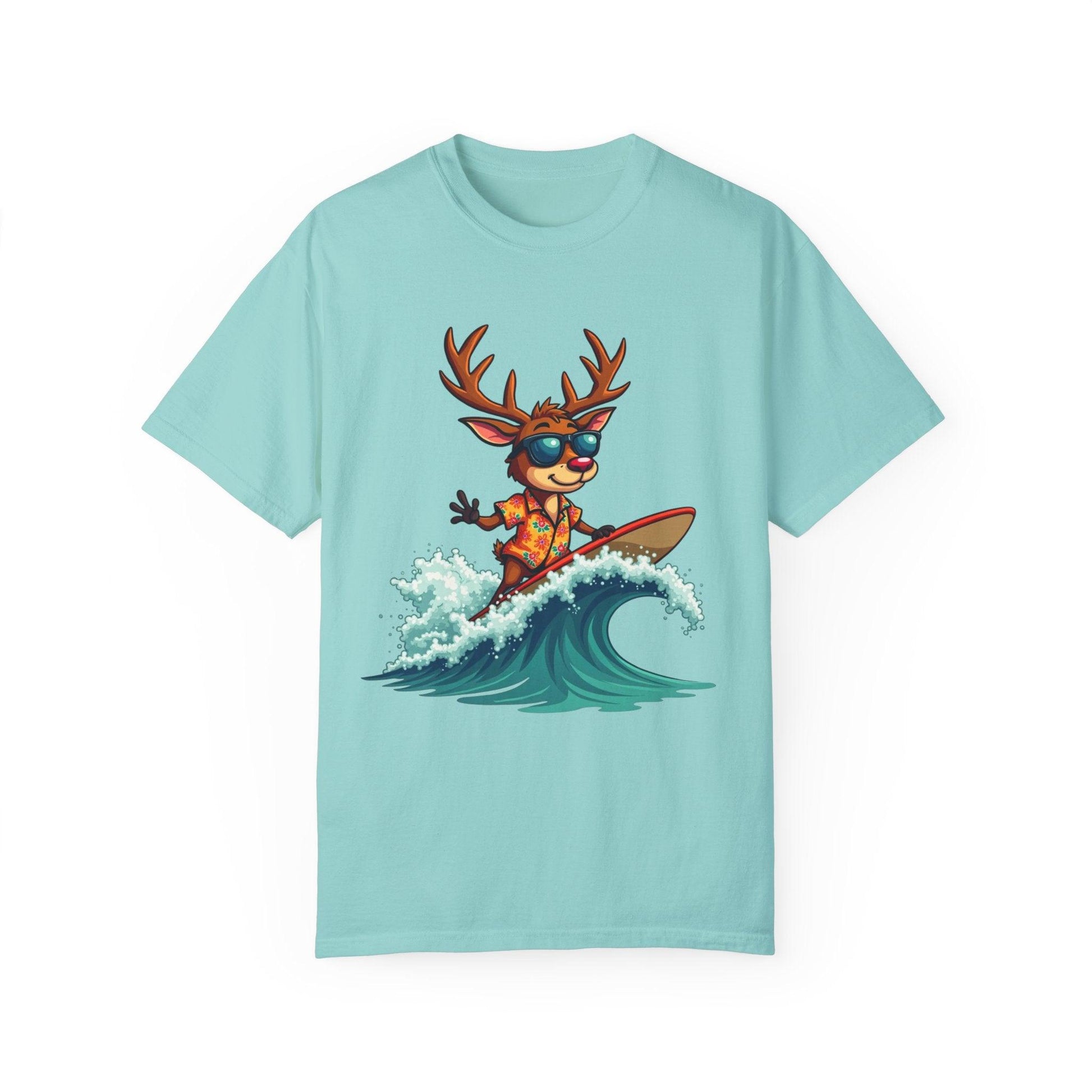 Surfing Reindeer T-Shirt for Fun Holiday Casual Wear - Even Keel LLC