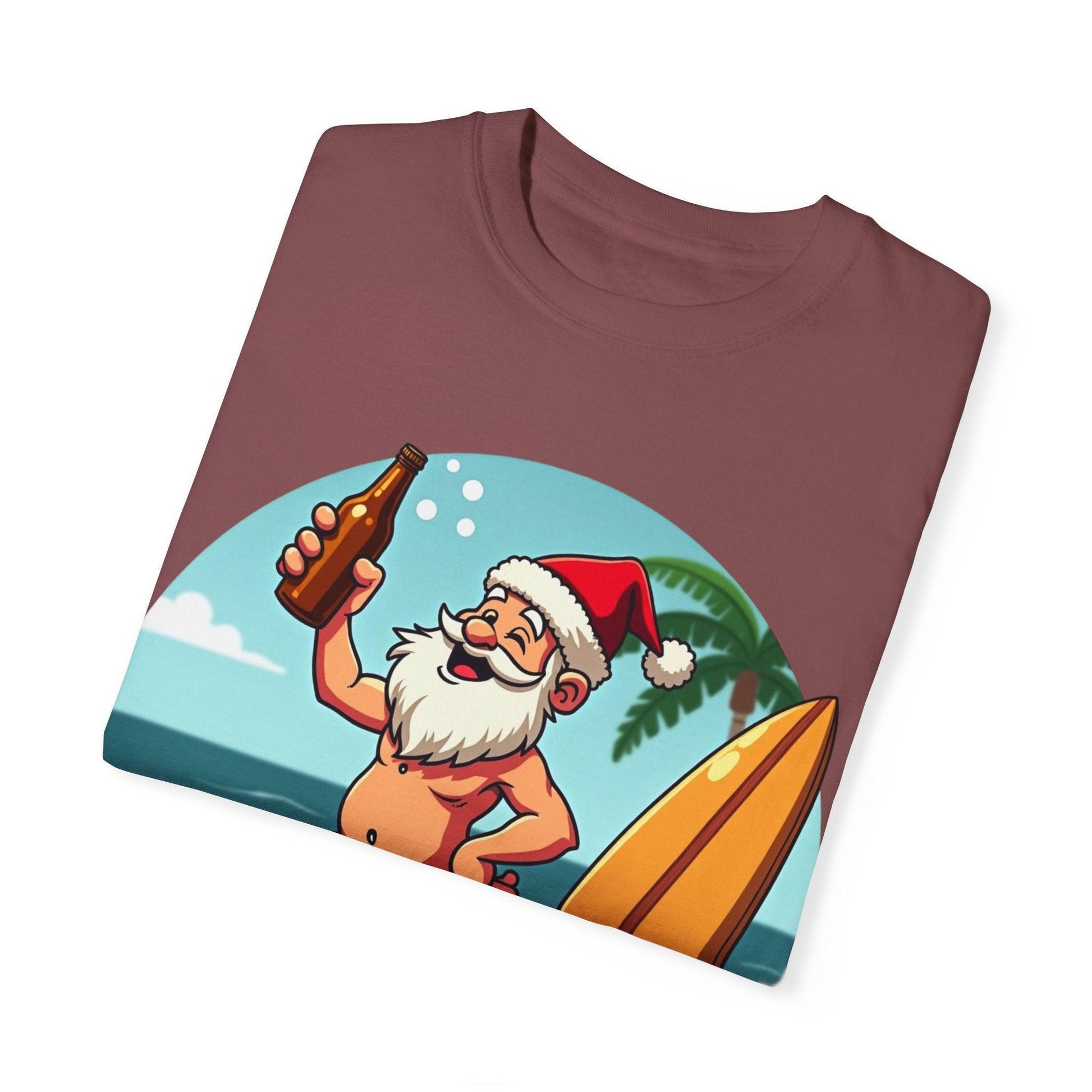 Santa Drinking Beer Surf Tropical Unisex T-Shirt for Fun - Even Keel LLC