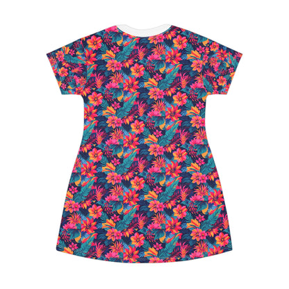 Tropical Flower Print T-Shirt Dress for Summer Vibes