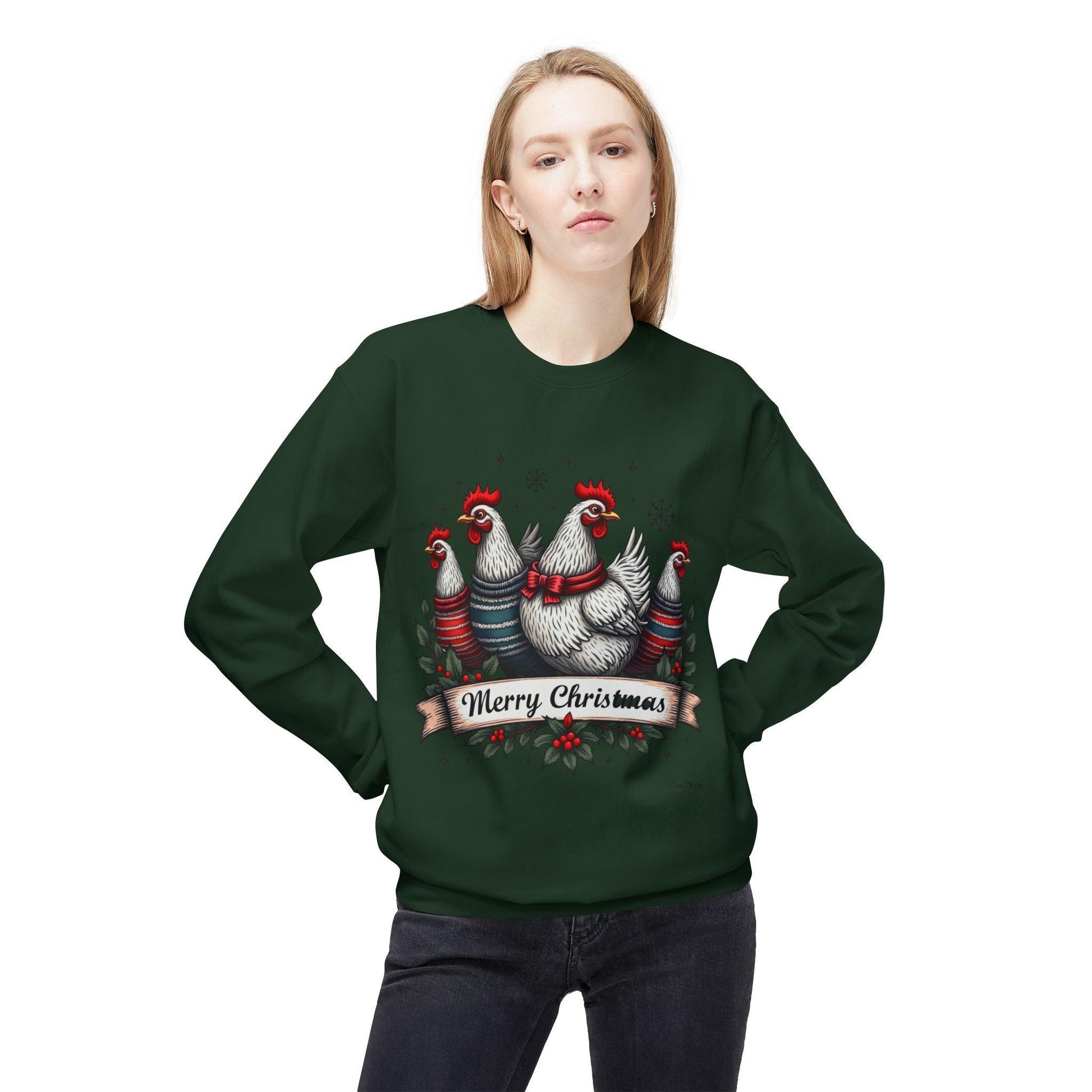 Christmas Chickens Fleece Sweatshirt for Festive Fun Wear - Even Keel LLC