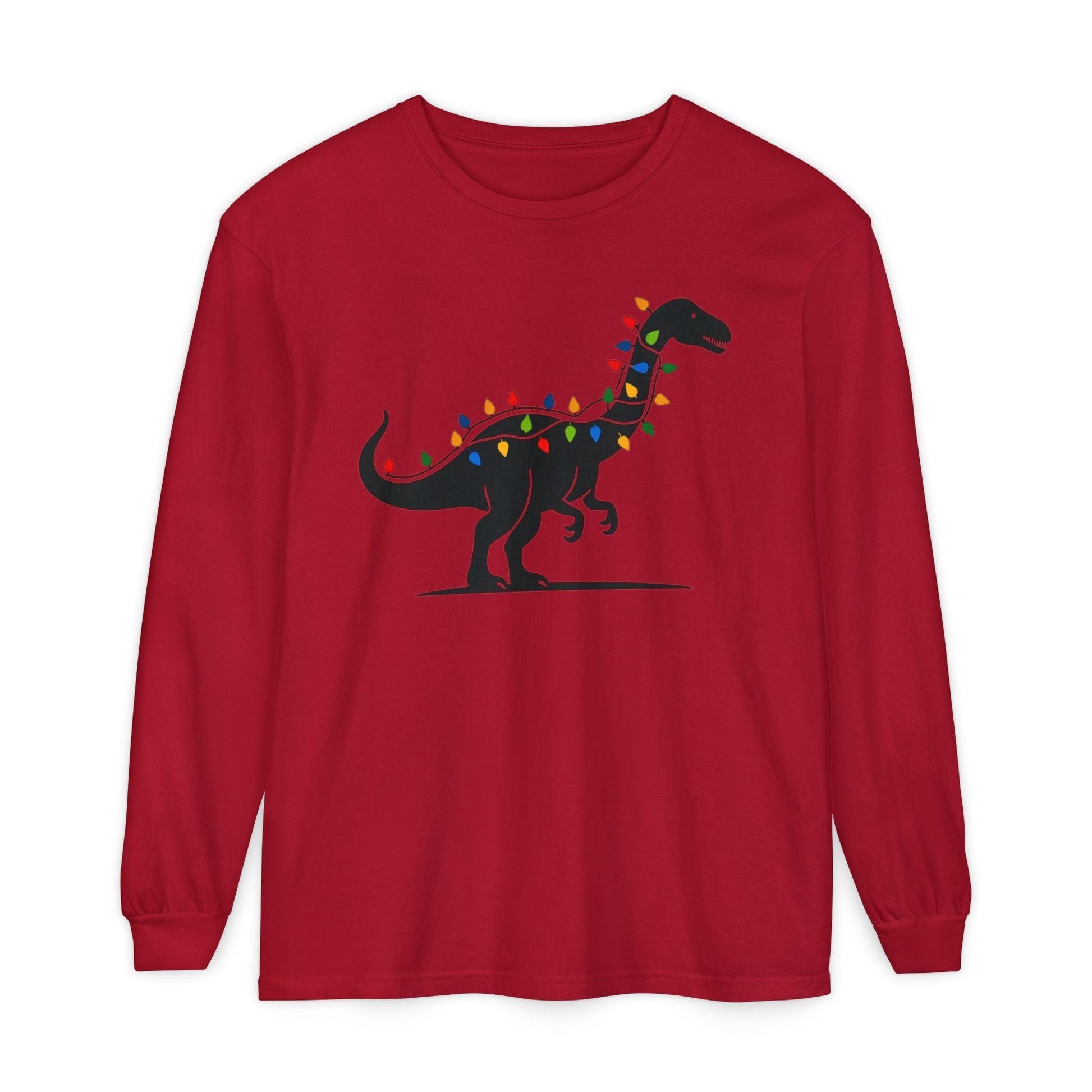 Christmas Dinosaur Long Sleeve T-Shirt for Holiday Fun - Even Keel LLC