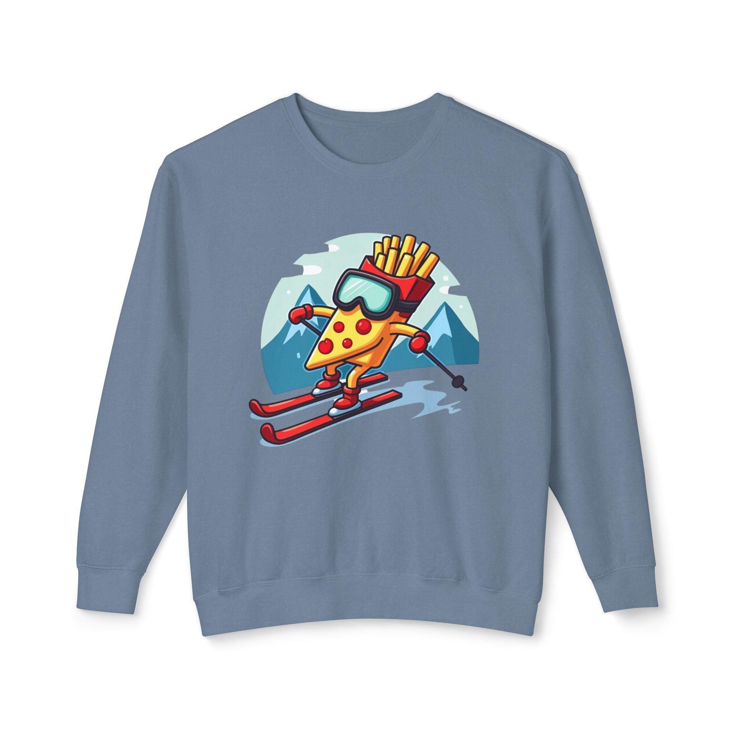 Crewneck Sweatshirt - Pizza Or French Fry Skiing Design - Even Keel LLC