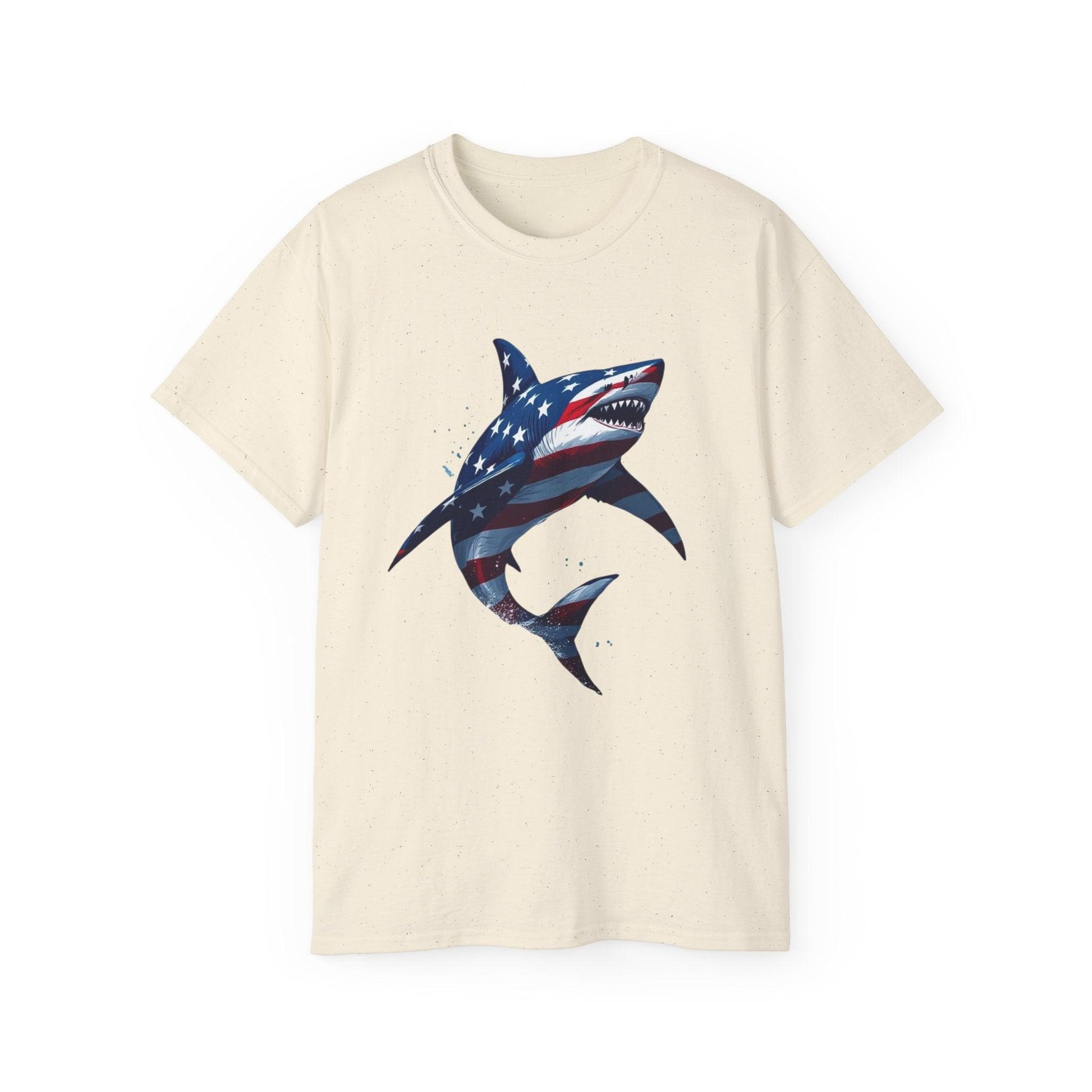 Patriotic Shark Unisex Ultra Cotton Tee | American Flag Design - Even Keel LLC