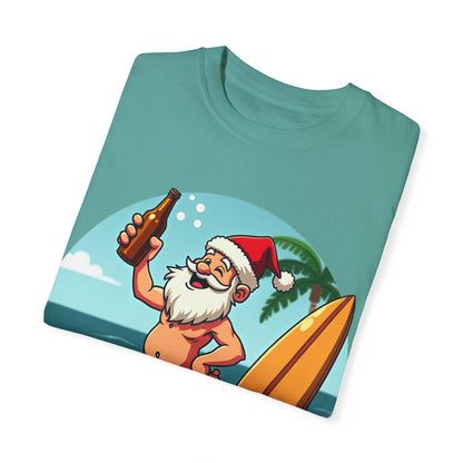 Santa Drinking Beer Surf Tropical Unisex T-Shirt for Fun - Even Keel LLC