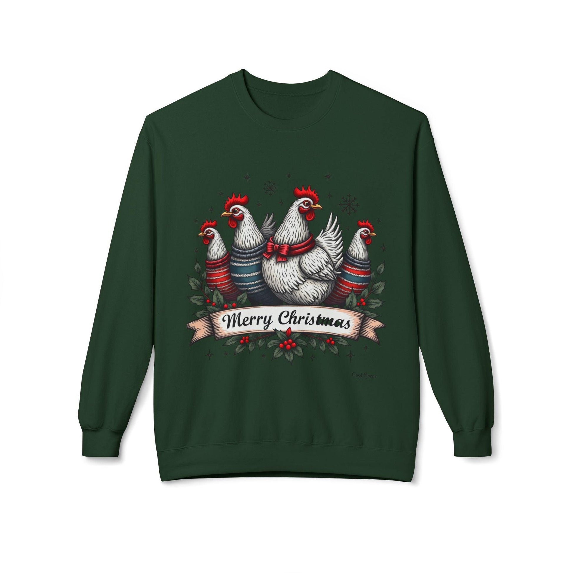 Christmas Chickens Fleece Sweatshirt for Festive Fun Wear - Even Keel LLC