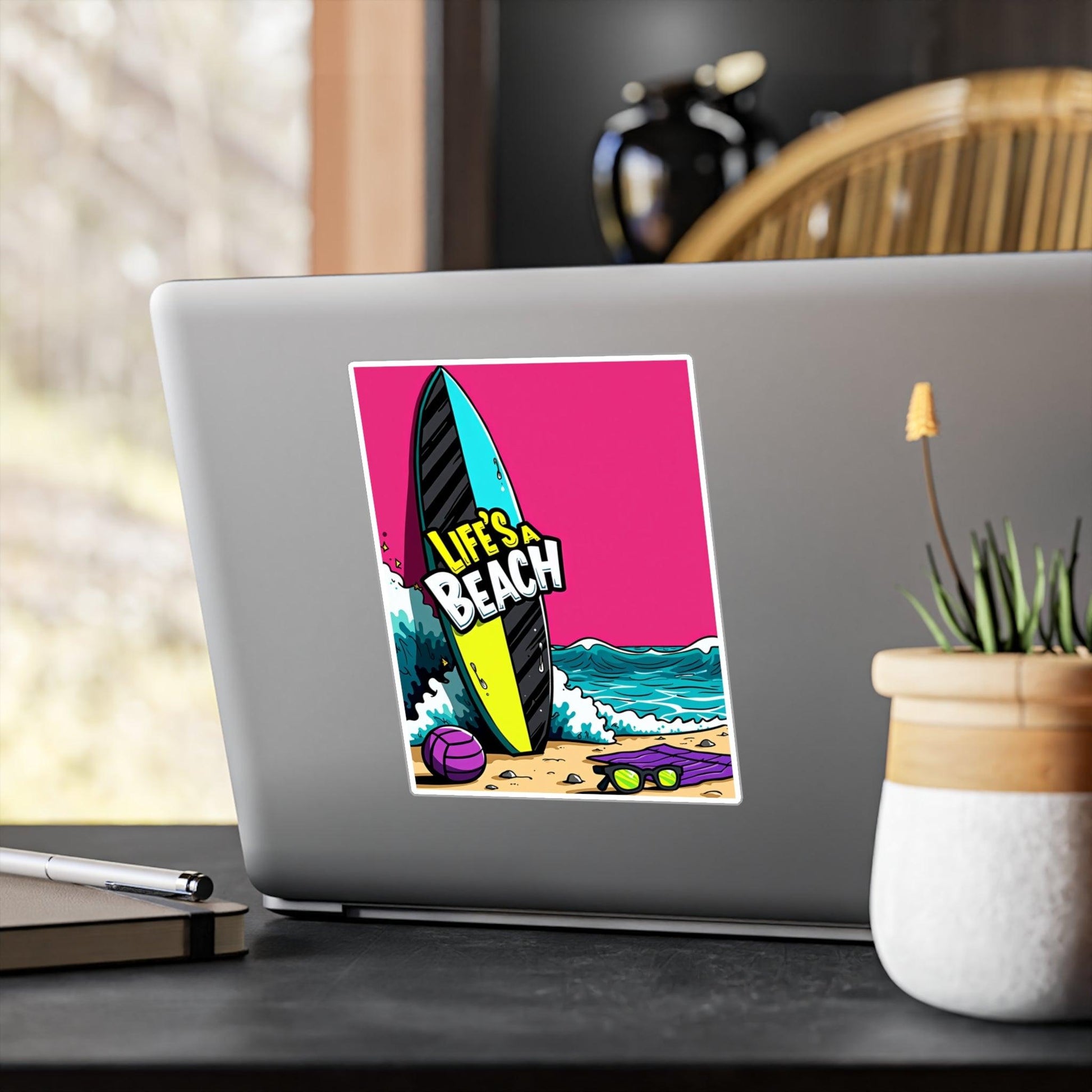 Retro Beach Kiss-Cut Decal for Laptops and Water Bottles - Even Keel LLC