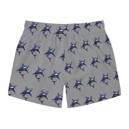 Patriotic Shark Print Swim Trunks - Perfect for Summer and Beach Adventures - Even Keel LLC